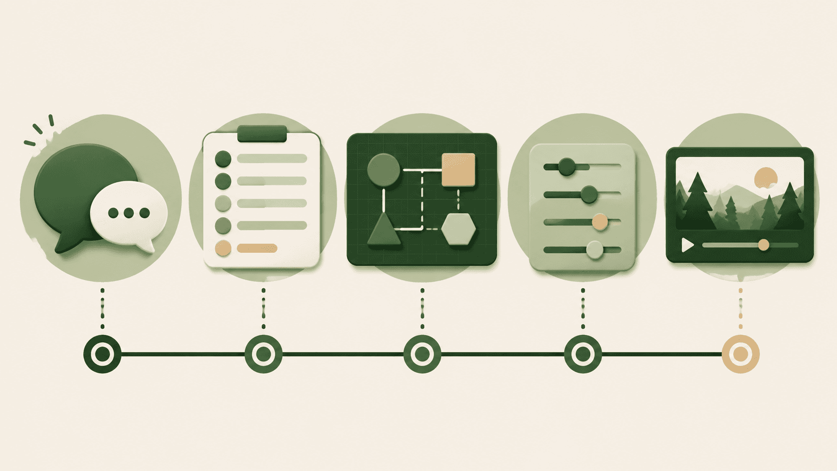 Five linked steps from brief through plan, diagram, adjustment and recap